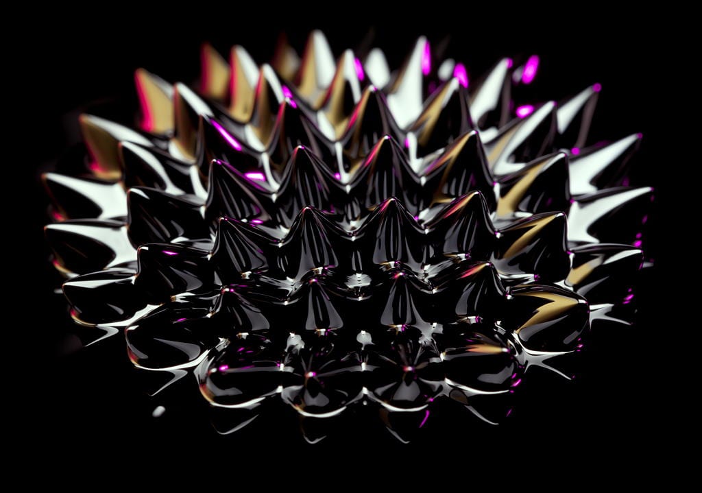 Magnetite ferrofluid spikes under magnetic field