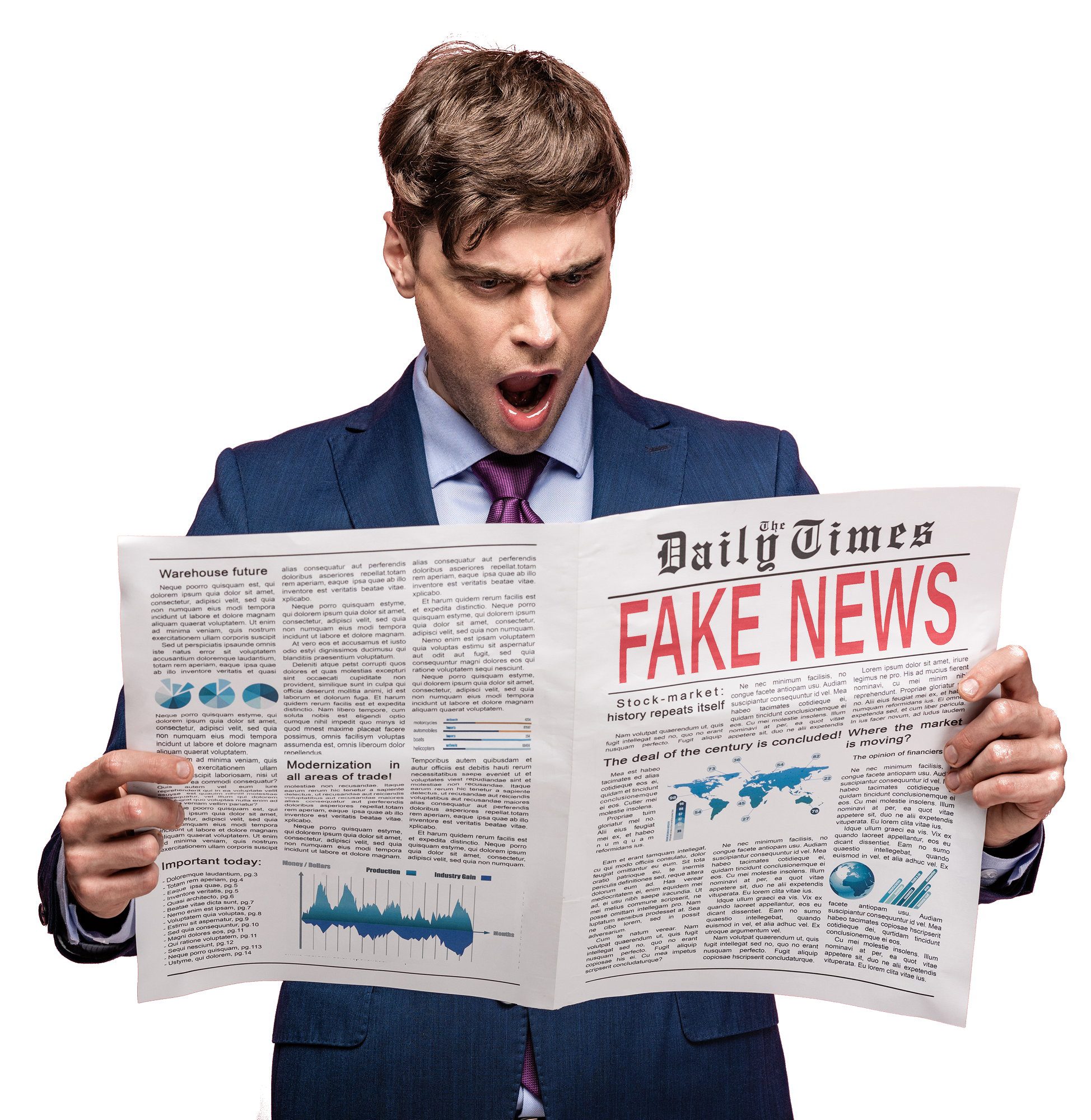 Shocked Businessman Reads Fake News